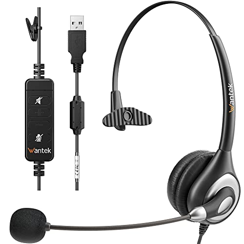 Wantek Headset mit Mikrofon 601N Mono USB Typ-C Headset für PC Computer Laptop mit Noise Cancelling Mikrofon und Anrufsteuerung für Call Center Business Online Konferenz von Wantek