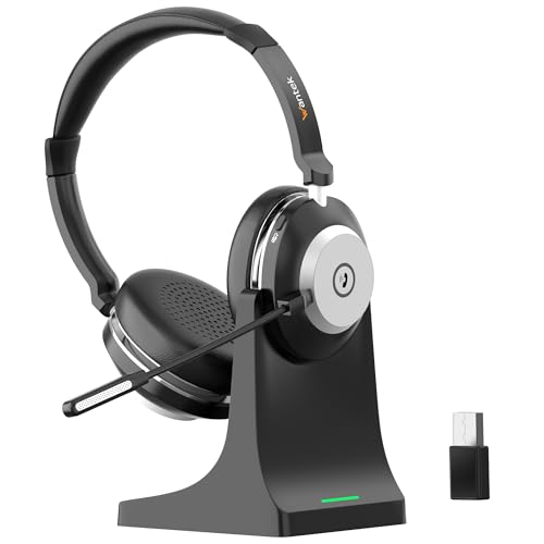 Wantek Kabelloses Headset mit Mikrofon, Bluetooth Headset mit Ladestation, Wireless Kabelloses Headphone mit Mikrofon und USB Dongle, Call Center Headphone für Computer Laptop Teams Büro Zoom Skype von Wantek