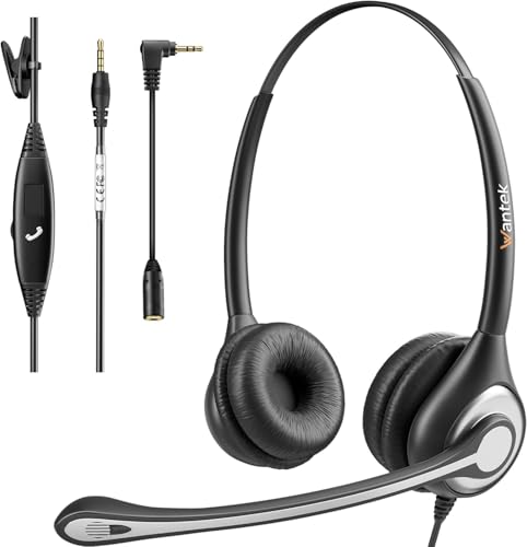 Wantek Kabelgebundenes Handy-Headset mit Mikrofon, Geräuschunterdrückung, 3,5 mm Computer-Kopfhörer für iPhone, Samsung Galaxy, Android, PC, Laptop, Tablet, Skype, Call Center Office, Ultra Comfort von Wantek