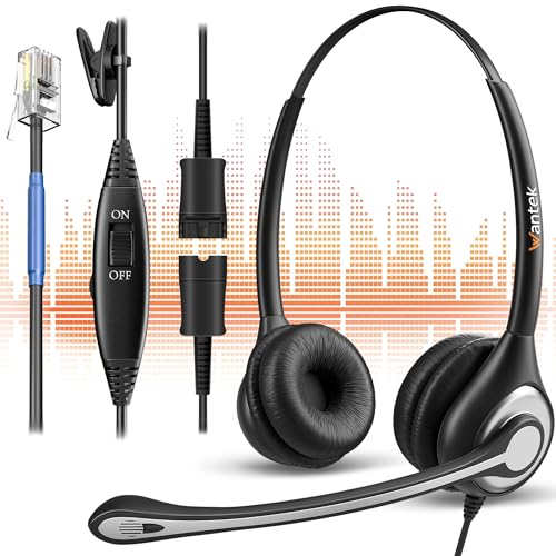 Wantek RJ9 Telefon Headset mit Mikrofon Noise Cancelling & Lautstärkeregler, Festnetztelefon Kopfhörer für Cisco Telefon 6921 6941 6945 7841 7942 7945 7960 7965 8811 8851(H602QC1) von Wantek