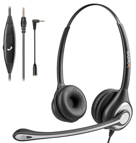 Wantek Telefon Headset 3,5mm Klinke, Laptop Kopfhörer mit Mikrofon Geräuschunterdrückung, Kabelgebundenes PC Headset Klinkenstecker für iPhone Computer Call Center Office, Klar Chat, Hoher Komfort von Wantek