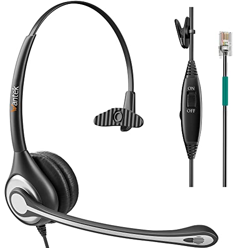 Wantek Telefon Headset Mono mit Noise Cancelling Mikrofon, Lautstärkeregler, Call Center Kopfhörer für Festnetztelefone ShoreTel Polycom NEC Nortel Norstar Meridian Siemens ROLM(F600S2) von Wantek