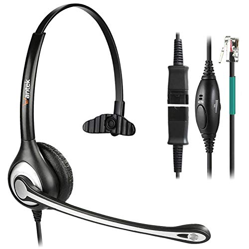 Wantek Telefon Headset Mono mit Noise Cancelling Mikrofon, Quick Disconnect, Call Center Kopfhörer für Festnetztelefone ShoreTel Polycom NEC Nortel Norstar Meridian Siemens ROLM(600QS2) von Wantek