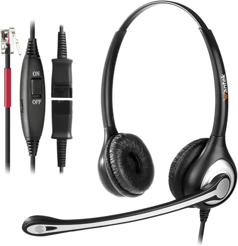 Wantek Telefon Headset RJ11 Binaural mit Noise Cancelling Mikrofon, Quick Disconnect, Festnetztelefone Kopfhörer für Yealink Avaya Cisco Grandstream Snom Panasonic KXT IP-Telefone(602QY1) von Wantek