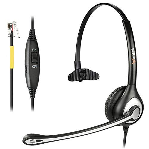 Wantek Telefon Headset RJ11 Monaural mit Noise Cancelling Mikrofon, Lautstärkeregler, Festnetztelefone Kopfhörer für Yealink Avaya Cisco Grandstream Snom Panasonic KXT IP-Telefone(F600Y1) von Wantek