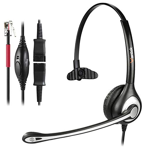 Wantek Telefon Headset RJ11 Monaural mit Noise Cancelling Mikrofon, Quick Disconnect, Festnetztelefone Kopfhörer für Yealink Avaya Cisco Grandstream Snom Panasonic KXT IP-Telefone(600QY1) von Wantek