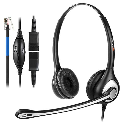 Wantek Telefon Headset RJ9 Binaural mit Noise Cancelling Mikrofon, Lautstärkeregler, Call Center Kopfhörer für Verstärker oder Cisco 7940 7942 Office IP-Telefone(F602QC1) von Wantek