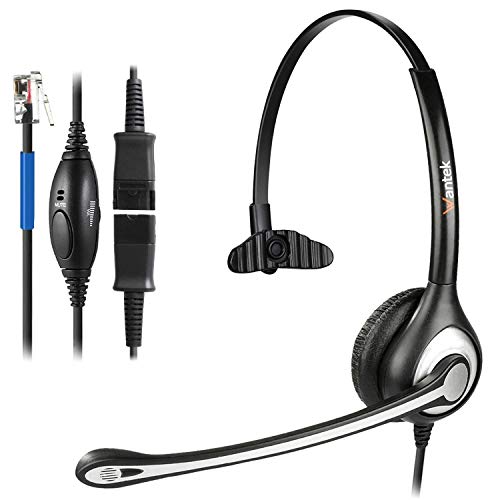 Wantek Telefon Headset RJ9 Monaural mit Noise Cancelling Mikrofon, Quick Disconnect, Call Center Kopfhörer für Plantronics M10 M12 Verstärker oder Cisco 7945 7960 Office IP-Telefone(600QC1) von Wantek