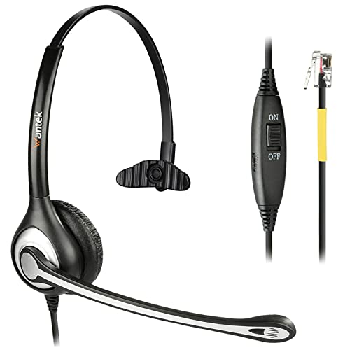 Wantek Telefon Headset mit Mikrofon Noise Cancelling, RJ9 Office Phone Headset Kompatibel mit Yealink T19P T21P T23G T41S T42S T46S Avaya 1608 9608 9611G Grandstream GXP1620 1630 Snom (Single) von Wantek