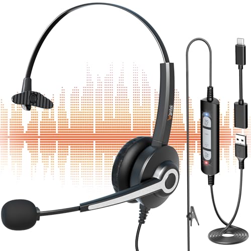Wantek USB Headset mit Mikrofon für Laptop, Anruf-PC-Headset mit Geräuschunterdrückungsmikrofon und In-Line-Bedienelementen für Desktops von Wantek