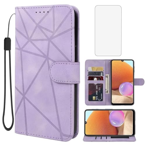 Wanyuexes Hülle für Galaxy A32 4G Case, für Samsung A32 4G A325F Schutzhülle mit Schutzfolie, PU PU Leder Wallet Flip 3 Karten Halter Standfunktion Handyhülle für Samsung Galaxy A32 4G Violett Wanyuexes Hülle für Galaxy A32 4G Case, für Samsung A32 4G A325F Schutzhülle mit Schutzfolie, PU PU Leder Wallet Flip 3 Karten Halter Standfunktion Handyhülle für Samsung Galaxy A32 4G Violett von Wanyuexes