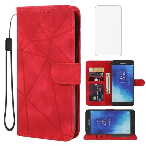 Wanyuexes Hülle für Galaxy J7 2018J7 Aero/J7 Aura/J7 Top/J7 Crown/J7 Eon Schutzhülle mit Schutzfolie, PU Leder Wallet Flip 3 Karten Halter Standfunktion Handyhülle für Samsung Galaxy J7 2018 Red Wanyuexes Hülle für Galaxy J7 2018J7 Aero/J7 Aura/J7 Top/J7 Crown/J7 Eon Schutzhülle mit Schutzfolie, PU Leder Wallet Flip 3 Karten Halter Standfunktion Handyhülle für Samsung Galaxy J7 2018 Red von Wanyuexes