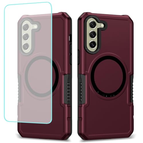 Wanyuexes Hülle für Galaxy S21 5G, für Samsung S21 SM-G991U Stück Schutzfolie, für MagSafe, Stoßfest Kratzfest Magnetisch Handyhülle für Samsung Galaxy S21 5G Weinrot von Wanyuexes