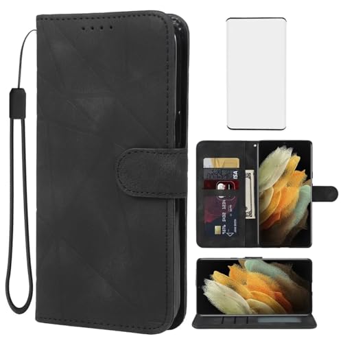 Wanyuexes Hülle für Galaxy S21 Ultra 5G/für Samsung S21 Ultra SM-G998 Schutzhülle mit Schutzfolie, PU Leder Wallet Flip 3 Karten Halter Standfunktion Handyhülle für Samsung Galaxy S21 Ultra Schwarz von Wanyuexes