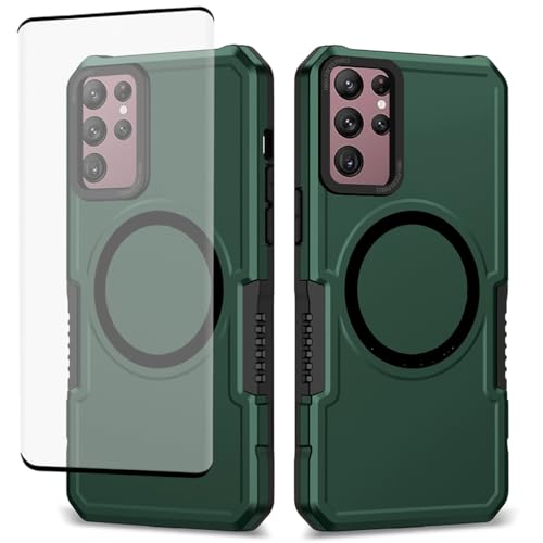Wanyuexes Hülle für Galaxy S22 Ultra Case/für Samsung S22 Ultra 5G Stück Schutzfolie, für MagSafe, Stoßfest Kratzfest Magnetisch Handyhülle für Samsung Galaxy S22 Ultra Grün Wanyuexes Hülle für Galaxy S22 Ultra Case/für Samsung S22 Ultra 5G Stück Schutzfolie, für MagSafe, Stoßfest Kratzfest Magnetisch Handyhülle für Samsung Galaxy S22 Ultra Grün von Wanyuexes