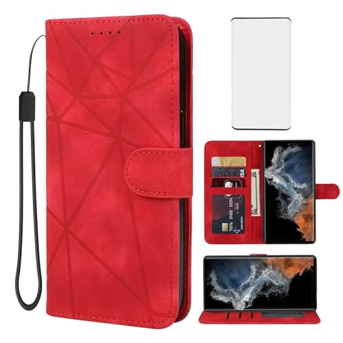 Wanyuexes Hülle für Galaxy S23 Ultra Case,für Samsung S23 Ultra SM-S918U Schutzhülle mit Schutzfolie, PU Leder Wallet Flip 3 Karten Halter Standfunktion Handyhülle für Samsung Galaxy S23 Ultra Red Wanyuexes Hülle für Galaxy S23 Ultra Case,für Samsung S23 Ultra SM-S918U Schutzhülle mit Schutzfolie, PU Leder Wallet Flip 3 Karten Halter Standfunktion Handyhülle für Samsung Galaxy S23 Ultra Red von Wanyuexes