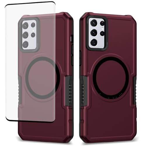 Wanyuexes Hülle für Galaxy S21 Ultra 5G Case, für Samsung S21 Ultra Stück Schutzfolie, für MagSafe, Stoßfest Kratzfest Magnetisch Handyhülle für Samsung Galaxy S21 Ultra Weinrot Wanyuexes Hülle für Galaxy S21 Ultra 5G Case, für Samsung S21 Ultra Stück Schutzfolie, für MagSafe, Stoßfest Kratzfest Magnetisch Handyhülle für Samsung Galaxy S21 Ultra Weinrot von Wanyuexes