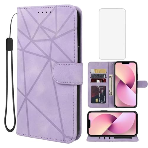 Wanyuexes Hülle für iPhone 14 Plus Case 6.1", Apple 14 Plus Schutzhülle mit Schutzfolie, PU Leder Wallet Flip 3 Karten Halter Standfunktion Handyhülle für iPhone 14 Plus Violett von Wanyuexes