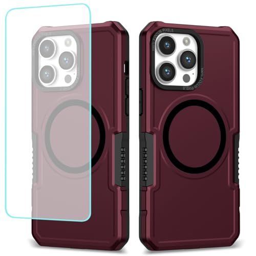 Wanyuexes Hülle für iPhone 14 Pro Case, Schutzhülle Schutzfolie, für MagSafe, Stoßfest Kratzfest Magnetisch Handyhülle für iPhone 14 Pro Weinrot von Wanyuexes