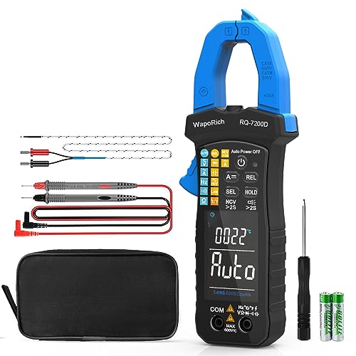 Digital Clamp Meter TRMS 6000 Zählt Multimeter, WapoRich Amperemeter Voltmeter Tester mit Auto Range NCV misst AC DC Spannungs-Stromwiderstand Kontinuität Kapazität Dioden Temp Frequenz RQ-7200D von WapoRich