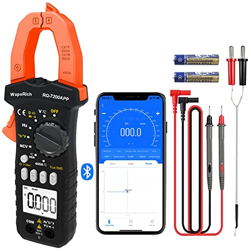 Digitales Stromzangen-Amperemeter TRMS 6000 Zählt berührungslose AC&DC Spannungsmessung mit Bluetooth App für HLK-Einschaltstrom, Widerstand, Kapazität, Diode, Durchgang, Temperatur, Thermoelement von WapoRich