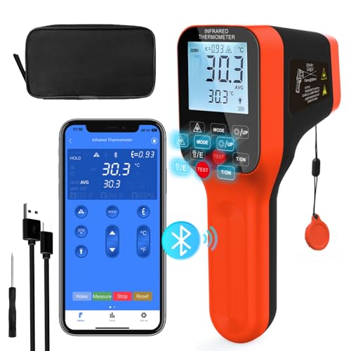 WapoRich IR Pyrometer Bluetooth Infrarot Thermometer Berührungslose -50~1600℃ DS 30:1 Laser Temperaturmessgerät für Kochen/Barbecue/Industrie/Gefrierschrank (Nicht für Menschen) - RQ-1600APP von WapoRich