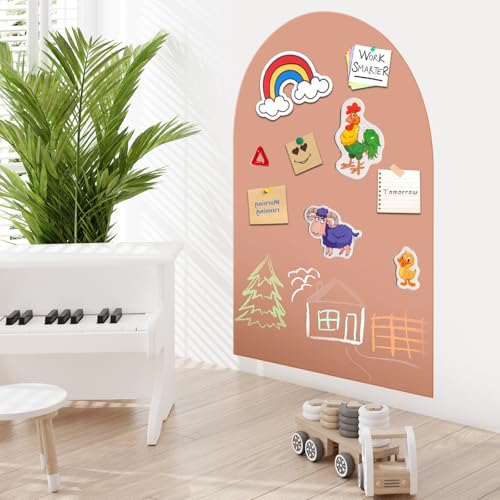 Magnettafel Kinder Selbstklebend, Magnetwand Groß 80x100cm, Magnetische Kreidetafel in Bogenform, Wandaufkleber mit 3 Staubfreie Kreide, 1 Reinigungstuch – Geschenk (Milchtee - Farbe) von Warasee