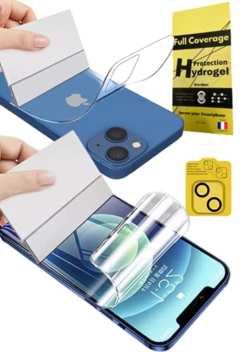 WardSan [2 Stück für iPhone 12 6,1 Zoll – 2 Displayschutzfolien Hydrogel vorne & hinten 3D mit Hartglas Kamera + Selfiehalter | stoßfest | kompatibel mit Schutzhüllen | weiche TPU-Folie von WardSan