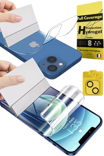 WardSan [2 Stück für iPhone 15 Pro Max – 2 Hydrogel-Schutzfolien vorne & hinten 3D + Hartglas Kamera + Selfiehalter | stoßfest | kompatibel mit Schutzhüllen | weiche TPU-Folie von WardSan