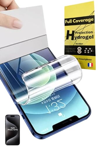 WardSan [3 Stück Displayschutzfolie für iPhone 15 Pro (6,1 Zoll) Hydrogel HD transparent | weicher TPU-Schutz, bruchsicher [hohe Empfindlichkeit] [kompatibel mit Schutzhüllen] (kein Hartglas) von WardSan