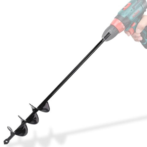Warmfay Garten Erdbohrer für Bohrmaschine, Garten Schnecken 75X5CM, Pflanzbohrer für Akkuschrauber - Hex Shank Rostfreier Stahl Erdlochbohrer Pfahlbohrer, Schwarz Solider Schaft Spiralbohrer von Warmfay