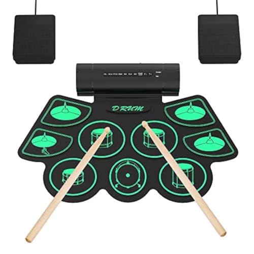 Elektronisches Drum-Set, 9 Pads elektrischer Akku mit Kopfhöreranschluss, Lautsprecher und integriertem Akku, Holzstäbe und Pedale Warmfunn von Warmfunn