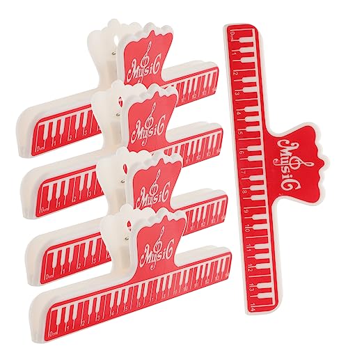 Warmhm 5-Teiliges Blatt Ordner Musik Musikalische Büroklammern Partiturklemme Stand Musikclip Musikständer Clips Instrumentenzubehör Halter für Klavierpartitur Musikseitenhalter Abs rot von Warmhm