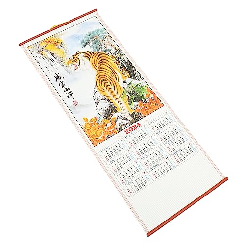 Warmhm Schreibtischkalender 2024 Zum Aufhängen Jahreskalender 2024 Rolle Papierimitation Bambus- Bürodekoration von Warmhm