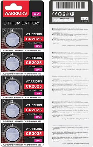 Warriors 5X 2025 Batterie Knopfzellen CR2025 Batterien 3V kindersichere Verpackung, für den Einsatz in Schlüsselanhängern, Waagen, medizinischen Geräten. von Warriors