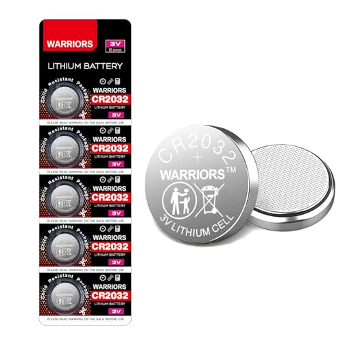 Warriors 5X 2032 Batterie Knopfzellen CR2032 Batterien 3V, kindersichere Verpackung, für den Einsatz in Schlüsselanhängern, Waagen, medizinischen Geräten (5X) von Warriors