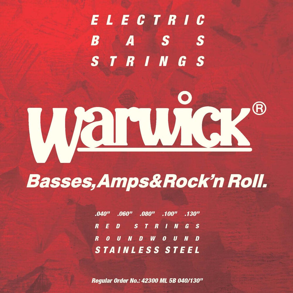 Warwick 42300 ML Red Strings Stainless Steel 5-String Medium Light Electric Bass Guitar Strings (040 - 130) von Warwick
