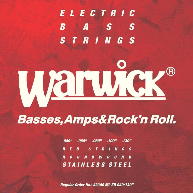 Warwick 42300 ML Red Strings Stainless Steel 5-String Medium Light Electric Bass Guitar Strings (040 - 130) von Warwick