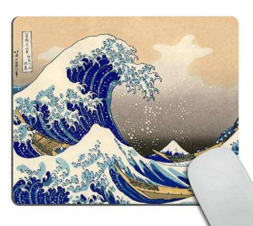 Wasach Dekoratives Mauspad, Kunstdruck, Malerei, Hokusai, die große Welle, rechteckig, rutschfest, Gummi von Wasach