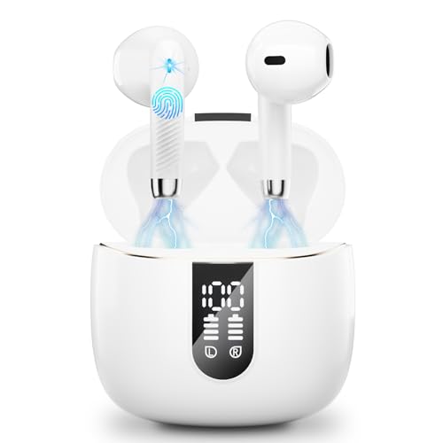 Bluetooth Kopfhörer, In Ear Kopfhörer Bluetooth 5.3 mit 40H Tiefer Bass, 2024 Neue Kabellose Kopfhörer Bluetooth mit ENC Noise Cancelling Mic, IP7 Wasserdicht Wireless Earbuds Ohrhörer, USB-C, Weiß von Wasart