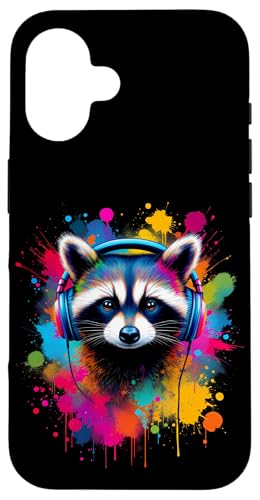 Waschbär Kopfhörer Kunst Hülle für iPhone 16 von Waschbär Kopfhörer Kunst Designs