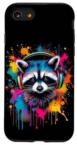 Waschbär Kopfhörer Kunst Hülle für iPhone SE (2020) / 7 / 8 von Waschbär Kopfhörer Kunst Designs