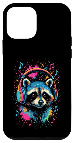 Waschbär Musik Kopfhörer Bunt Kunst Tiermotiven Hülle für iPhone 12 mini von Waschbären