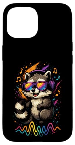 Waschbär Musik Kopfhörer Bunt Kunst Tiermotiven Hülle für iPhone 15 Waschbär Musik Kopfhörer Bunt Kunst Tiermotiven Hülle für iPhone 15 von Waschbären