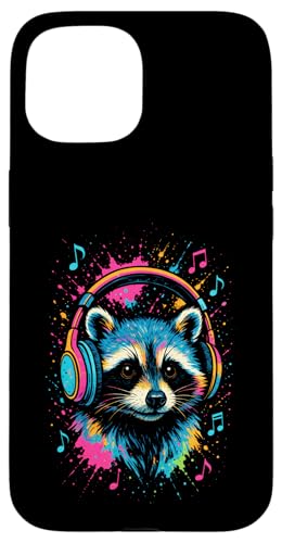 Waschbär Musik Kopfhörer Bunt Kunst Tiermotiven Hülle für iPhone 15 Waschbär Musik Kopfhörer Bunt Kunst Tiermotiven Hülle für iPhone 15 von Waschbären