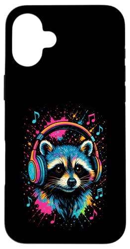 Waschbär Musik Kopfhörer Bunt Kunst Tiermotiven Hülle für iPhone 16 Plus Waschbär Musik Kopfhörer Bunt Kunst Tiermotiven Hülle für iPhone 16 Plus von Waschbären