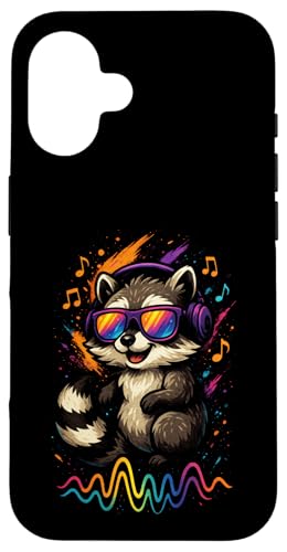 Waschbär Musik Kopfhörer Bunt Kunst Tiermotiven Hülle für iPhone 16 Waschbär Musik Kopfhörer Bunt Kunst Tiermotiven Hülle für iPhone 16 von Waschbären
