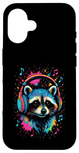 Waschbär Musik Kopfhörer Bunt Kunst Tiermotiven Hülle für iPhone 16 Waschbär Musik Kopfhörer Bunt Kunst Tiermotiven Hülle für iPhone 16 von Waschbären