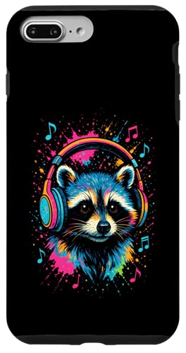 Waschbär Musik Kopfhörer Bunt Kunst Tiermotiven Hülle für iPhone 7 Plus/8 Plus von Waschbären