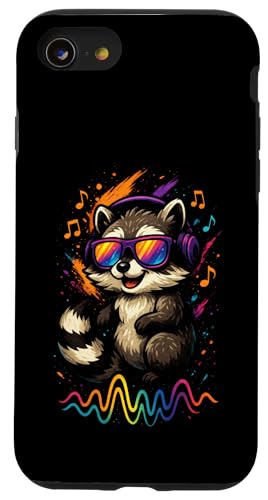Waschbär Musik Kopfhörer Bunt Kunst Tiermotiven Hülle für iPhone SE (2020) / 7 / 8 von Waschbären
